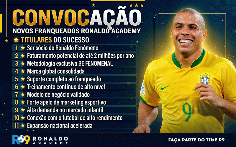Ronaldo Academy está convocando novos franqueados para o time dos campeões