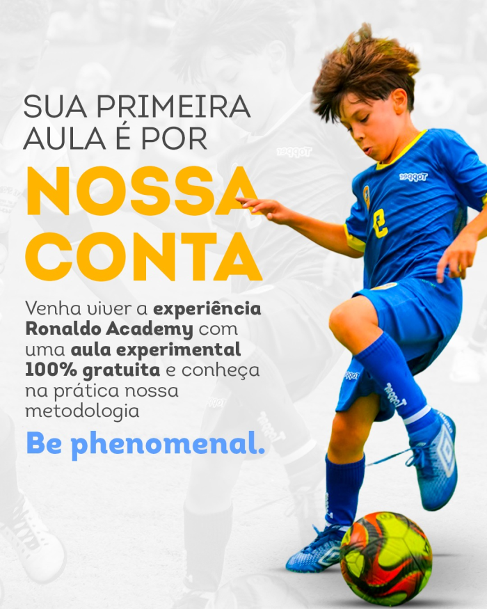 Sua primeira aula de futebol é por nossa conta na Ronaldo Academy Jundiaí